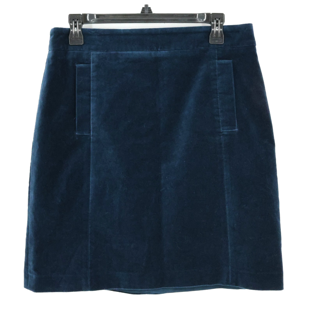 Ann Taylor Skirt Womens 6 Navy Blue Velour Lined Stretch Cotton Zip Knee Length
